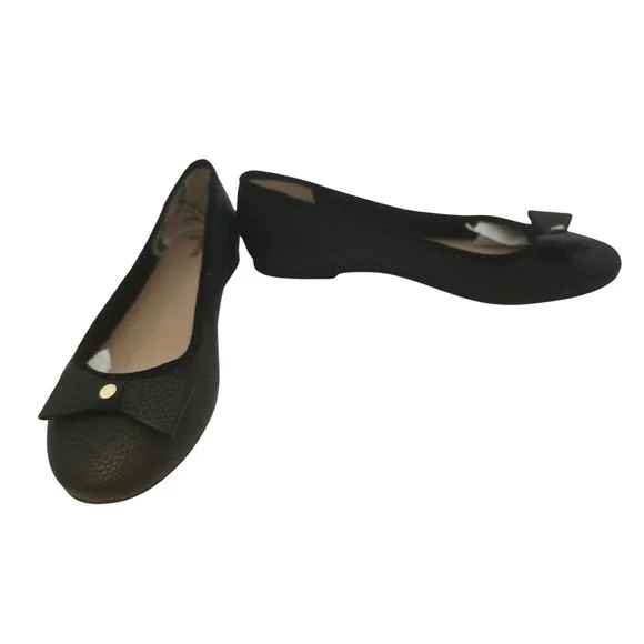 Ted Baker Allyson Bow Leather Ballerina Flats Black EU 39.5 US 9.5 NWOT - Picture 2 of 11